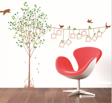 Decorative Living Room Photo Frame Wall Decal Sticker with Trees and Birds
