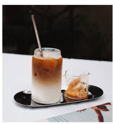 Set of 4 Café Barista Heat Resistant Milk Jar Espresso Glass Straw & Tray for Ice Latte Coffee Dirty