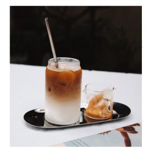 Set of 4 Café Barista Heat Resistant Milk Jar Espresso Glass Straw & Tray for Ice Latte Coffee Dirty